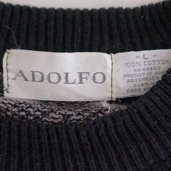 Vintage '80S Adolfo Black Gray 3D Biggie Cosby 100% Cotton Crew Neck Sweater L - Picture 4 of 9